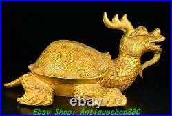 12.5'' Old Chinese Bronze Ware Gilt Dynasty Dragon Tortoise Turtle Beast Statue