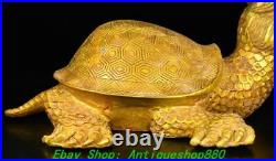 12.5'' Old Chinese Bronze Ware Gilt Dynasty Dragon Tortoise Turtle Beast Statue