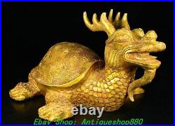 12.5'' Old Chinese Bronze Ware Gilt Dynasty Dragon Tortoise Turtle Beast Statue