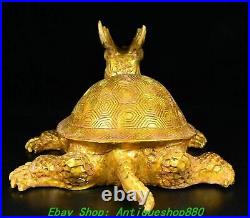 12.5'' Old Chinese Bronze Ware Gilt Dynasty Dragon Tortoise Turtle Beast Statue