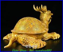 12.5'' Old Chinese Bronze Ware Gilt Dynasty Dragon Tortoise Turtle Beast Statue