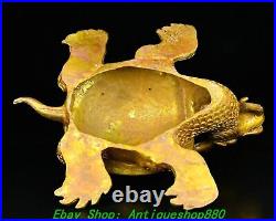 12.5'' Old Chinese Bronze Ware Gilt Dynasty Dragon Tortoise Turtle Beast Statue