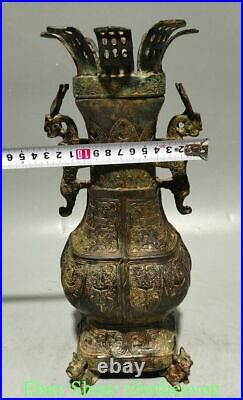 12.8 Antique Chinese Bronze Ware Dynasty Palace Dragon 2 Ear Drinking Vessel