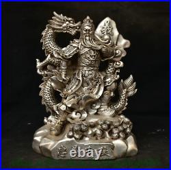 12.8 Qianlong Marked Old Chinese Silver Dynasty Dragon Guan Gong Yu Statue 12.8 Qianlong Marked Old Chinese Silver Dynasty Dragon Guan Gong Yu Statue