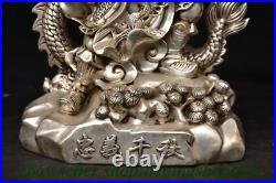 12.8 Qianlong Marked Old Chinese Silver Dynasty Dragon Guan Gong Yu Statue 12.8 Qianlong Marked Old Chinese Silver Dynasty Dragon Guan Gong Yu Statue