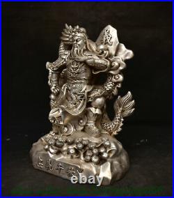 12.8 Qianlong Marked Old Chinese Silver Dynasty Dragon Guan Gong Yu Statue 12.8 Qianlong Marked Old Chinese Silver Dynasty Dragon Guan Gong Yu Statue