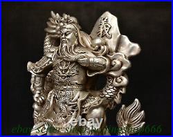 12.8 Qianlong Marked Old Chinese Silver Dynasty Dragon Guan Gong Yu Statue 12.8 Qianlong Marked Old Chinese Silver Dynasty Dragon Guan Gong Yu Statue