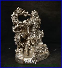 12.8 Qianlong Marked Old Chinese Silver Dynasty Dragon Guan Gong Yu Statue 12.8 Qianlong Marked Old Chinese Silver Dynasty Dragon Guan Gong Yu Statue