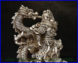 12.8 Qianlong Marked Old Chinese Silver Dynasty Dragon Guan Gong Yu Statue 12.8 Qianlong Marked Old Chinese Silver Dynasty Dragon Guan Gong Yu Statue