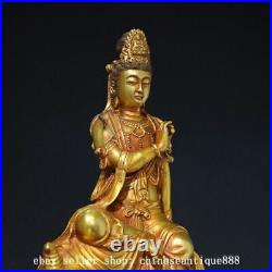 12.9 Chinese Buddhism Bronze Gilt Dragon Fish Kwan-yin Guan Yin Buddha Statue