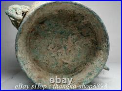 12 Antique Chinese Bronze Ware Dynasty Beast Dragon Ear Jar Crock Censer