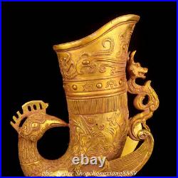 12 Antique Chinese Tang Dynasty Bronze 24K Gold Gilt Dragon Phoenix Cup Statue