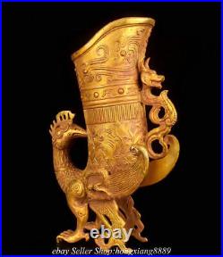 12 Antique Chinese Tang Dynasty Bronze 24K Gold Gilt Dragon Phoenix Cup Statue
