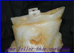 12 Chinese Dynasty Old Jade Carved Dragon Pixiu Beast Head Wine Cup Goblet