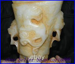 12 Chinese Dynasty Old Jade Carved Dragon Pixiu Beast Head Wine Cup Goblet