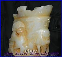 12 Chinese Dynasty Old Jade Carved Dragon Pixiu Beast Head Wine Cup Goblet