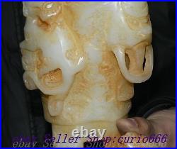 12 Chinese Dynasty Old Jade Carved Dragon Pixiu Beast Head Wine Cup Goblet