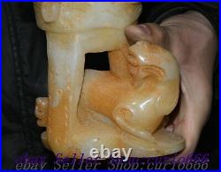 12 Chinese Dynasty Old Jade Carved Dragon Pixiu Beast Head Wine Cup Goblet