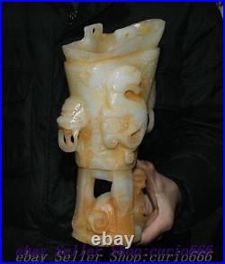 12 Chinese Dynasty Old Jade Carved Dragon Pixiu Beast Head Wine Cup Goblet