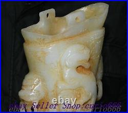 12 Chinese Dynasty Old Jade Carved Dragon Pixiu Beast Head Wine Cup Goblet