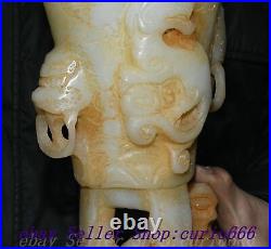 12 Chinese Dynasty Old Jade Carved Dragon Pixiu Beast Head Wine Cup Goblet