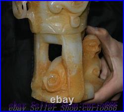 12 Chinese Dynasty Old Jade Carved Dragon Pixiu Beast Head Wine Cup Goblet