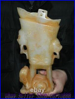 12 Chinese Dynasty Old Jade Carved Dragon Pixiu Beast Head Wine Cup Goblet