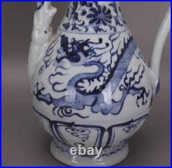 12 Chinese Old Antique Porcelain yuan dynasty Blue white dragon flower Teapot