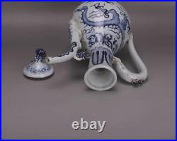 12 Chinese Old Antique Porcelain yuan dynasty Blue white dragon flower Teapot