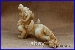 12 Chinese antique handcarved old white jade dragon kylin statue