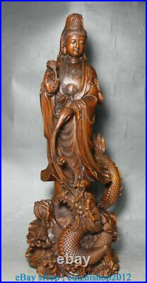 12 Old Chinese Boxwood Hand-Carved Feng Shui Dragon Kwan-Yin Guan Yin Statue