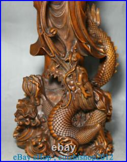 12 Old Chinese Boxwood Hand-Carved Feng Shui Dragon Kwan-Yin Guan Yin Statue