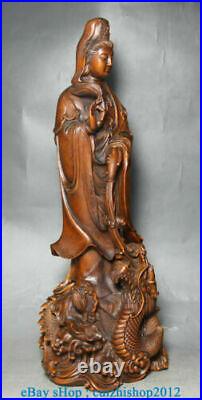 12 Old Chinese Boxwood Hand-Carved Feng Shui Dragon Kwan-Yin Guan Yin Statue