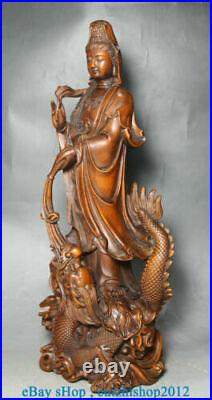 12 Old Chinese Boxwood Hand-Carved Feng Shui Dragon Kwan-Yin Guan Yin Statue