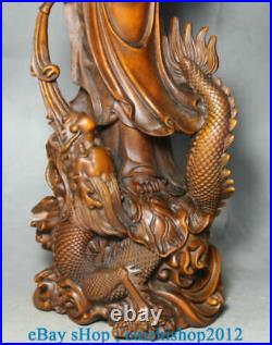 12 Old Chinese Boxwood Hand-Carved Feng Shui Dragon Kwan-Yin Guan Yin Statue