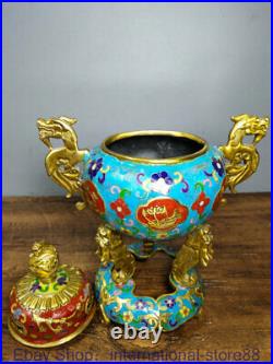 12 Old Chinese Cloisonne Enamel Copper Palace Dragon Ear Flower Incense Burner