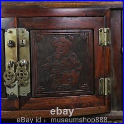 12 Old Chinese Huanghuali Wood Carving Tognzi Dragon Phoenix put on makeup Box