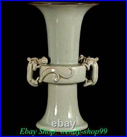 12 Old Chinese Song Dynasty Ru Kiln Porcelain 2 Dragon Ear Bottle Vase