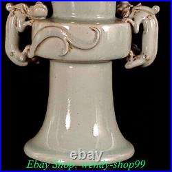 12 Old Chinese Song Dynasty Ru Kiln Porcelain 2 Dragon Ear Bottle Vase