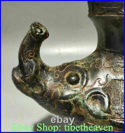 12 Rare Antique Chinese Bronze Ware Dynasty Dragon Beast Face flagon wine pot