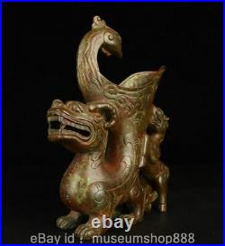 12 Rare Old Chinese Bronze Ware Dynasty Palace Dragon Phoenix Beast Cann