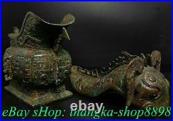 12Old China Shang Dynasty Bronze Ware Dragon Beast Zun Incense Burner Censer