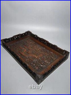 13.3 Chinese Qing Dynasty Old Antique Yellow Wood Hand Carving Dragon Tray