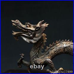 13.4 Old Antique Handmade ming dynasty Bronze gilt xuande mark Dragon statue