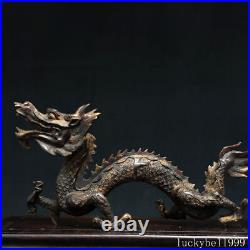 13.4 Old Antique Handmade ming dynasty Bronze gilt xuande mark Dragon statue