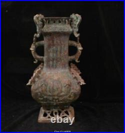 13.6 Old China Chinese Antique Bronze Ware Dynasty Dragon Beast Statue Vase