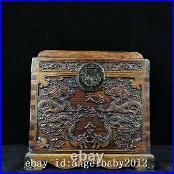 13 Chinese old antique huanghuali wood handcarved dragon box statue
