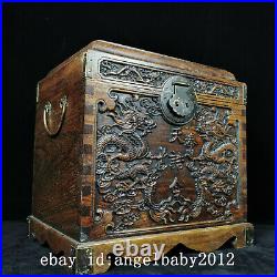 13 Chinese old antique huanghuali wood handcarved dragon box statue