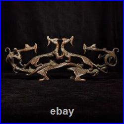 13 Inch Old Chinese Bronze carving Dragons Pen rack Desk Decoration Collection