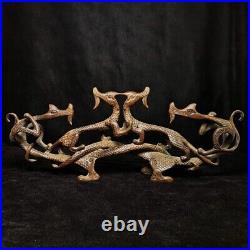 13 Inch Old Chinese Bronze carving Dragons Pen rack Desk Decoration Collection